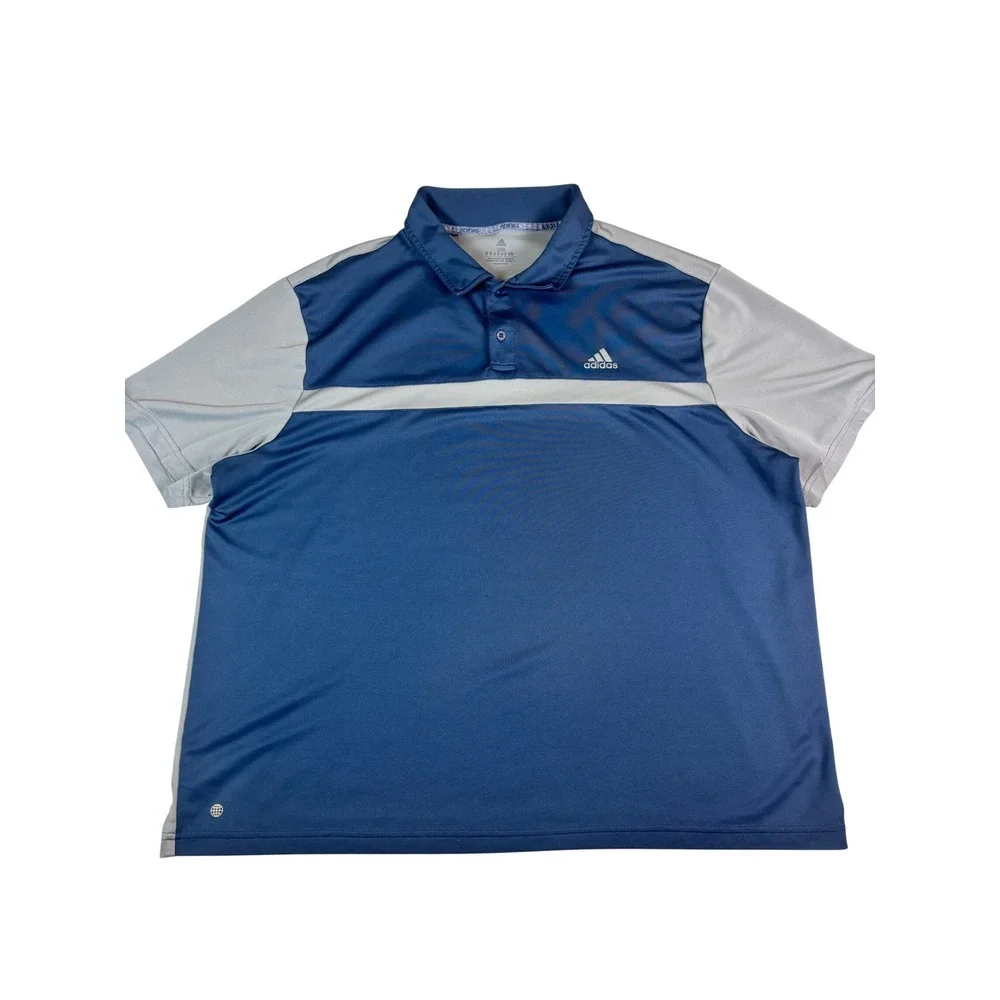 Adidas Mens 2XB Performance‎ Polo Shirt Navy Blue Grey Colorblock Short Sleeve